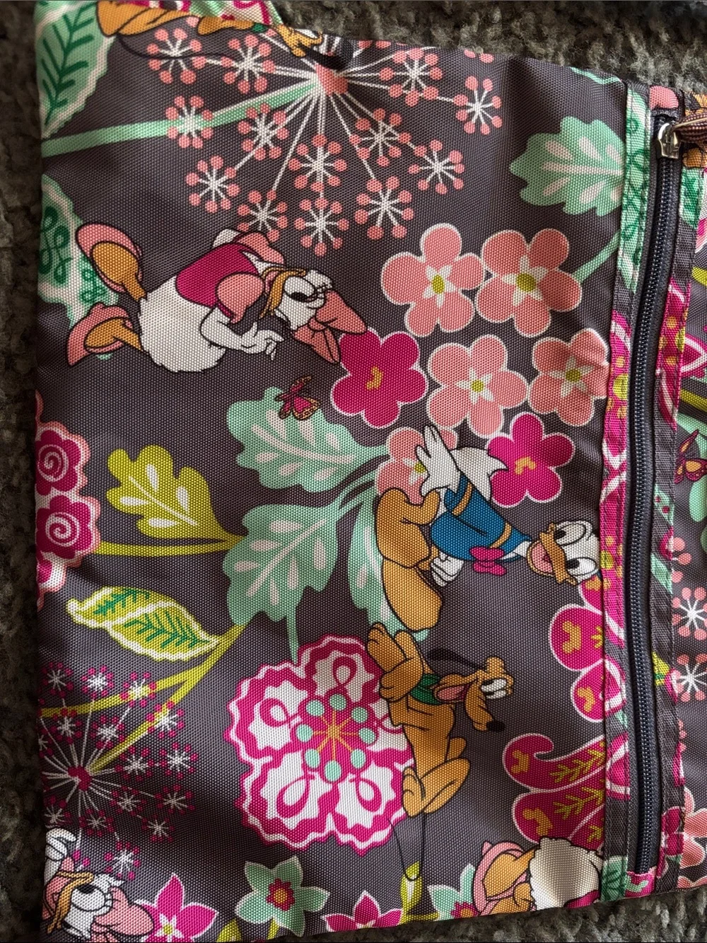 Retired Vera Bradley Mickey & Friends Floral Gray Drawstring Backpack